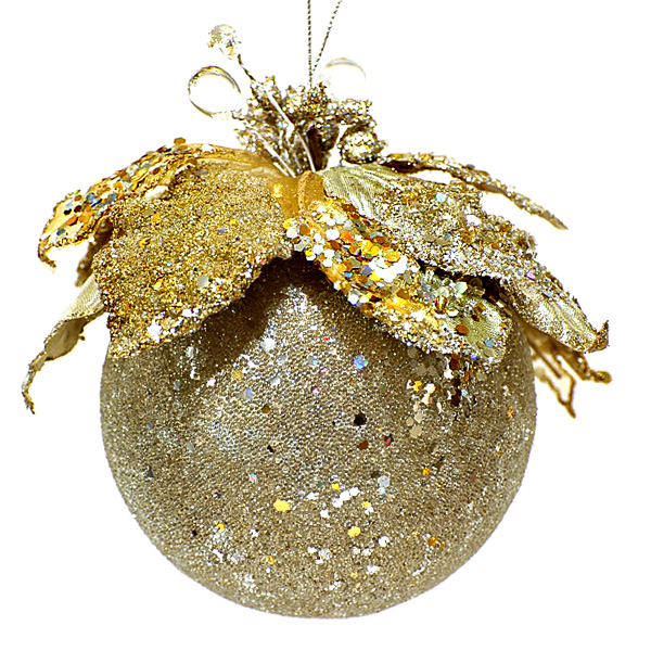 Новогодний шар с украшением, 9.4см, платиново-золотистый